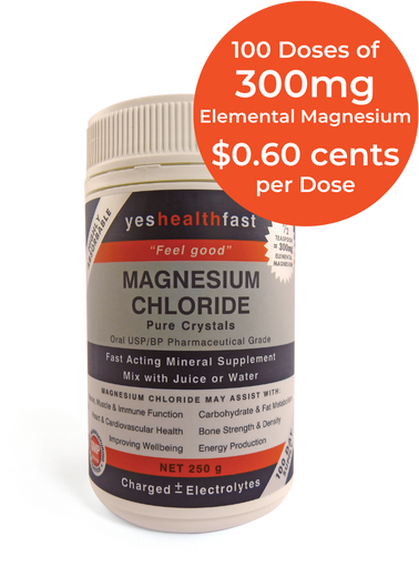 1 bottle of pharmaceutical grade oral magnesium chloride crystals gives a 100 day supply at 300mg per day of elemental magnesium is only 60 cents per dose